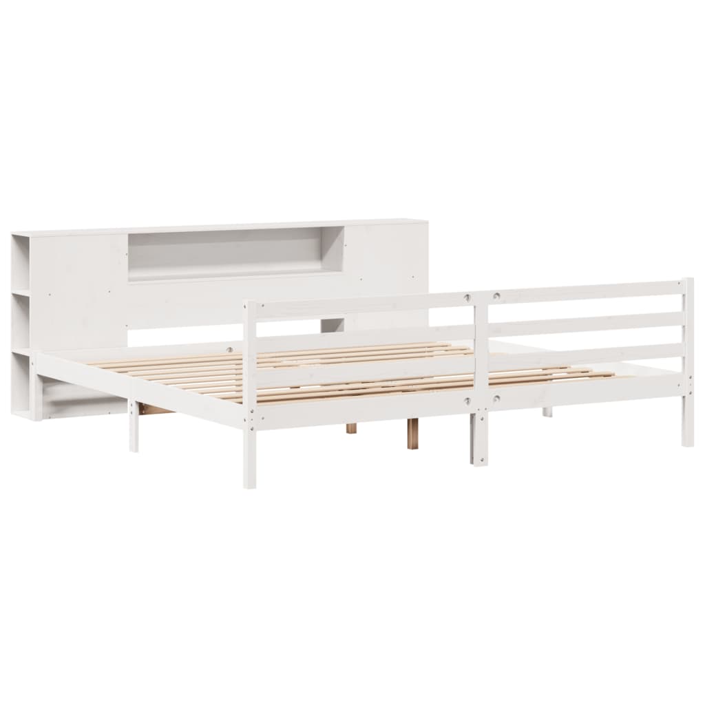 seng med reol uden madras 200x200 cm massivt fyrretræ hvid