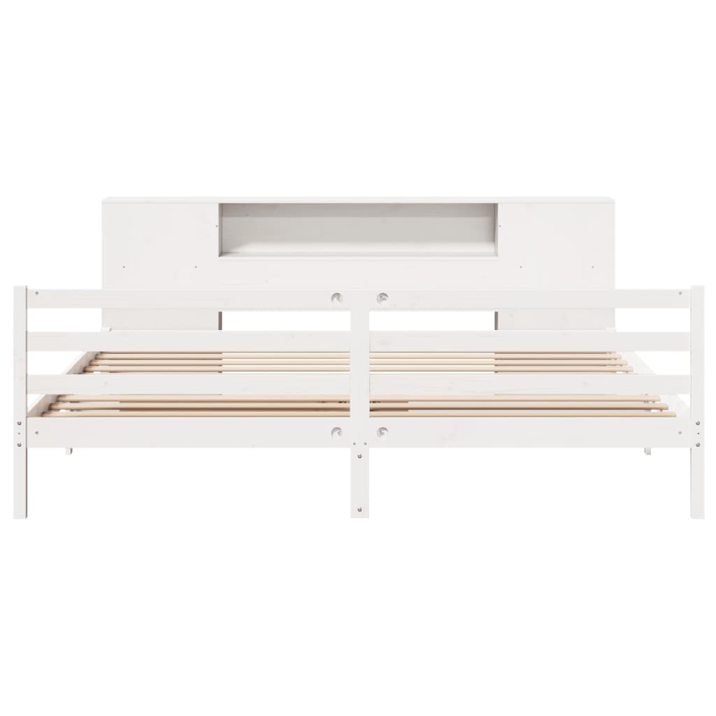 seng med reol uden madras 200x200 cm massivt fyrretræ hvid