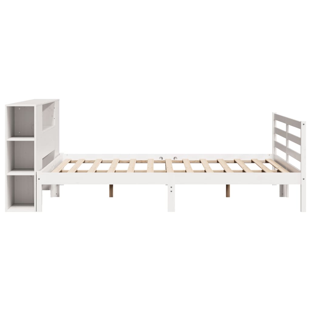 seng med reol uden madras 200x200 cm massivt fyrretræ hvid