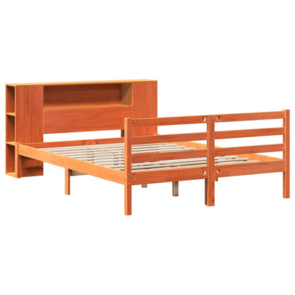 seng med reol uden madras 135x190cm massivt fyrretræ gyldenbrun
