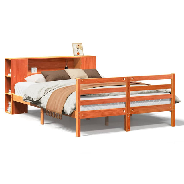 seng med reol uden madras 150x200cm massivt fyrretræ gyldenbrun