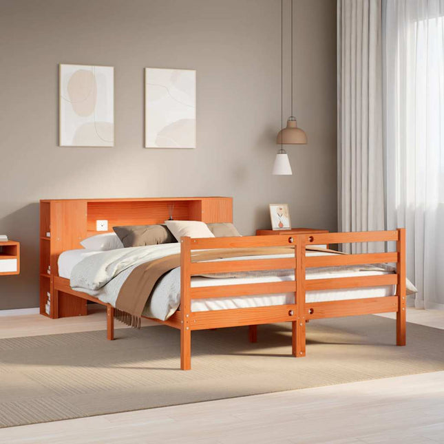 seng med reol uden madras 150x200cm massivt fyrretræ gyldenbrun