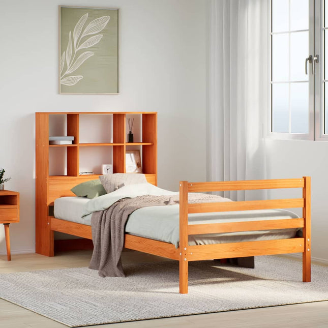 seng med reol uden madras 75x190 cm massivt træ gyldenbrun