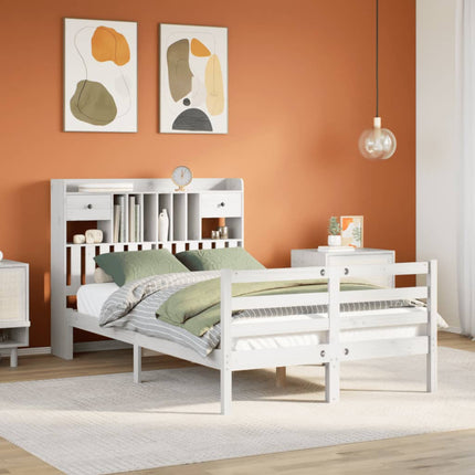 seng med reol uden madras 135x190 cm massivt fyrretræ hvid