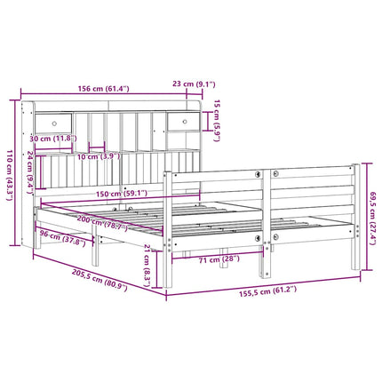 seng med reol uden madras 150x200 cm massivt fyrretræ hvid
