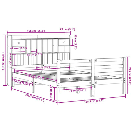 seng med reol uden madras 160x200 cm massivt fyrretræ hvid