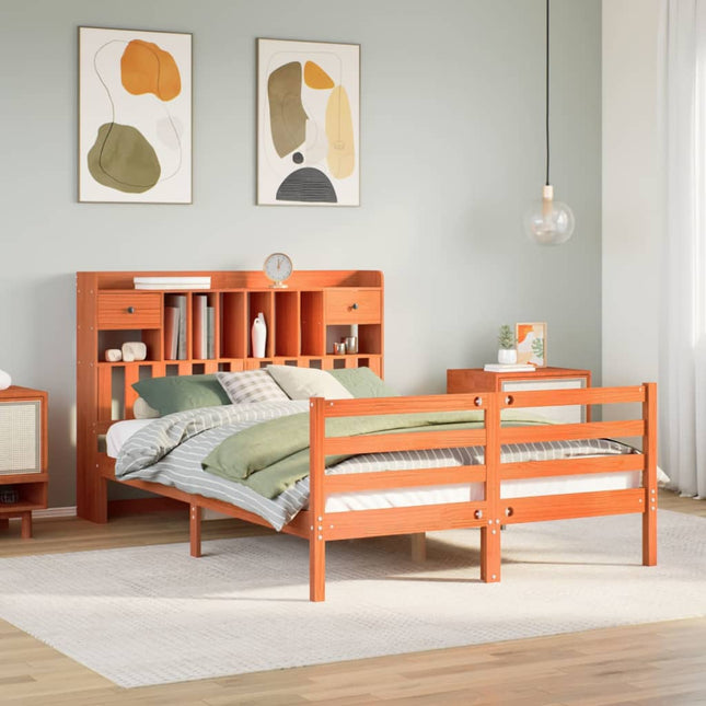 seng med reol uden madras 160x200cm massivt fyrretræ gyldenbrun