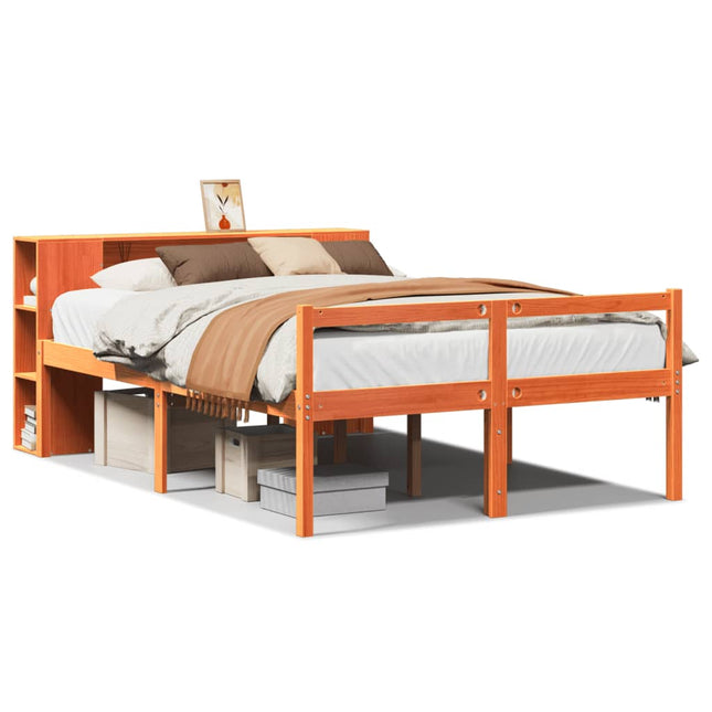 seng med reol uden madras 135x190 cm massivt træ brun