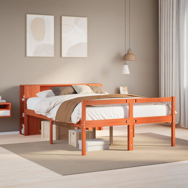 seng med reol uden madras 135x190 cm massivt træ brun
