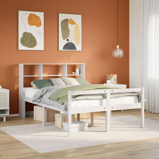 seng med reol uden madras 160x200 cm massivt fyrretræ hvid