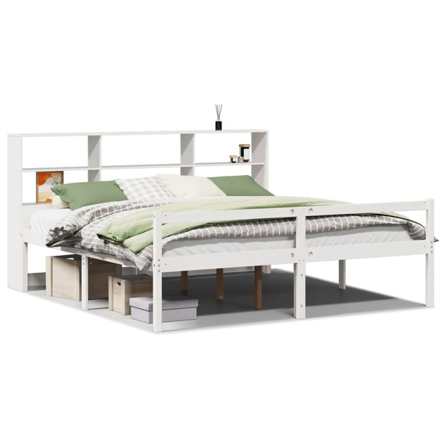 seng med reol uden madras 180x200 cm massivt fyrretræ hvid