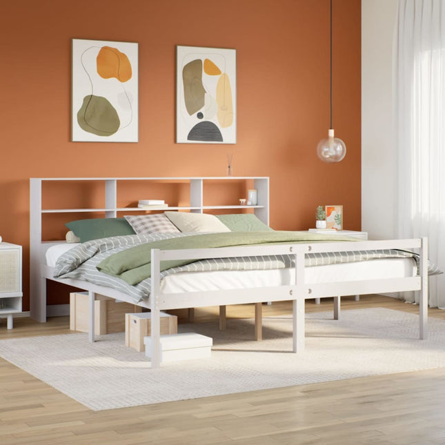 seng med reol uden madras 180x200 cm massivt fyrretræ hvid