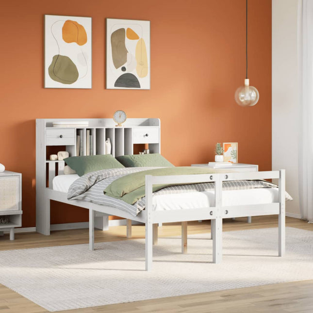 seng med reol uden madras 135x190 cm massivt fyrretræ hvid