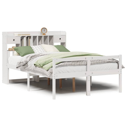 seng med reol uden madras 140x190 cm massivt fyrretræ hvid