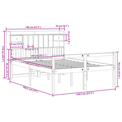 seng med reol uden madras 140x190 cm massivt fyrretræ hvid