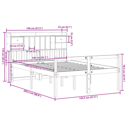 seng med reol uden madras 140x200 cm massivt fyrretræ hvid