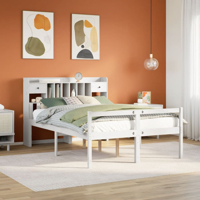 seng med reol uden madras 140x200 cm massivt fyrretræ hvid
