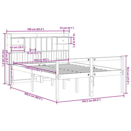seng med reol uden madras 160x200 cm massivt fyrretræ hvid