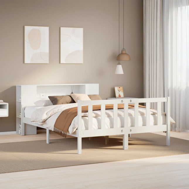 seng med reol uden madras 150x200 cm massivt fyrretræ hvid