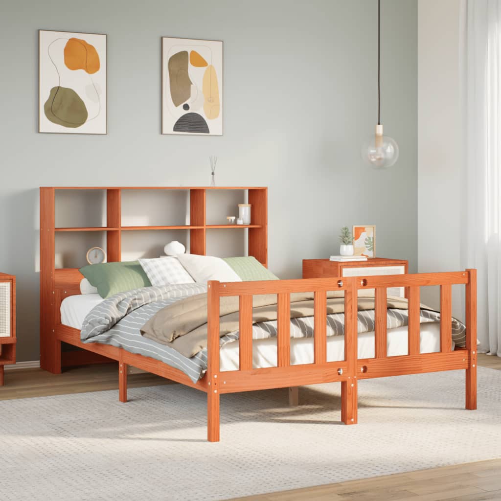 seng med reol uden madras 160x200 cm massivt træ gyldenbrun
