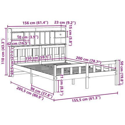 seng med reol uden madras 150x200 cm massivt fyrretræ hvid