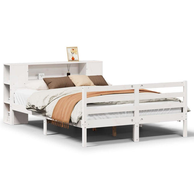 seng med reol uden madras 150x200 cm massivt fyrretræ hvid