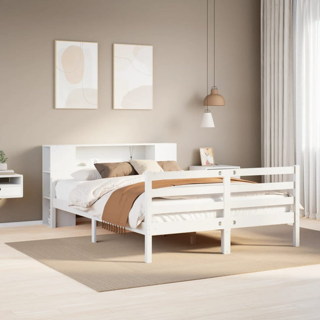seng med reol uden madras 150x200 cm massivt fyrretræ hvid