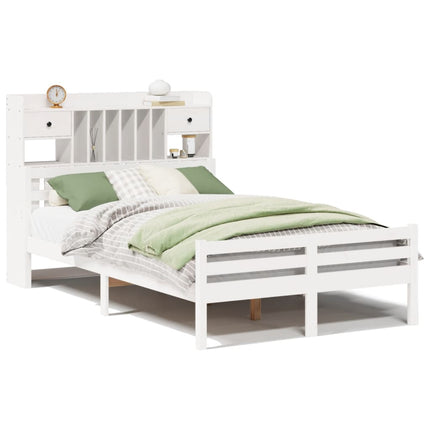 seng med reol uden madras 135x190 cm massivt fyrretræ hvid