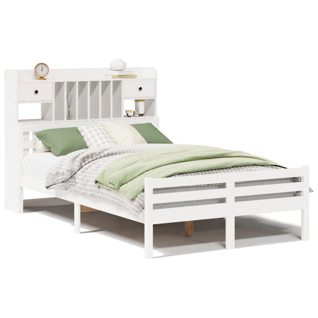 seng med reol uden madras 135x190 cm massivt fyrretræ hvid