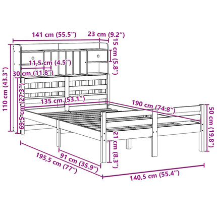 seng med reol uden madras 135x190 cm massivt fyrretræ hvid