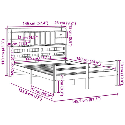 seng med reol uden madras 140x190 cm massivt fyrretræ
