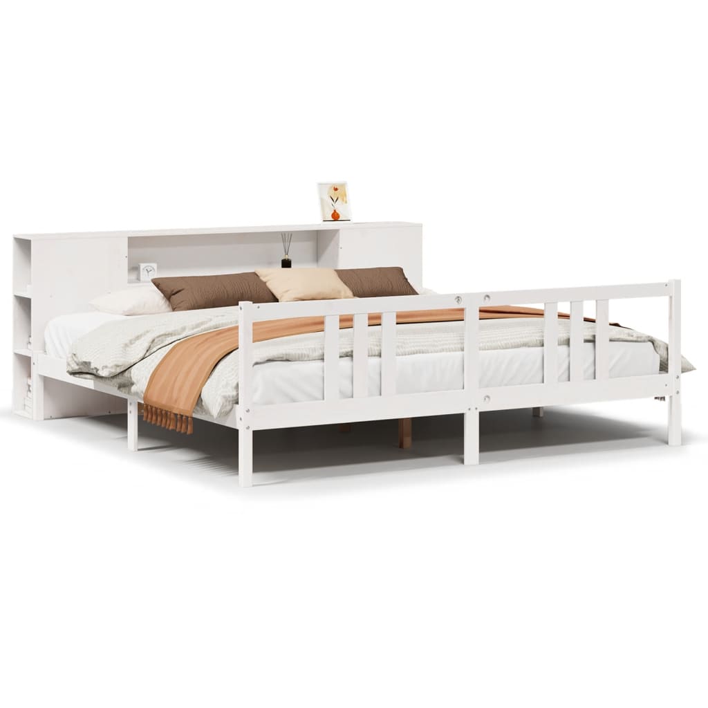 seng med reol uden madras 200x200 cm massivt fyrretræ hvid