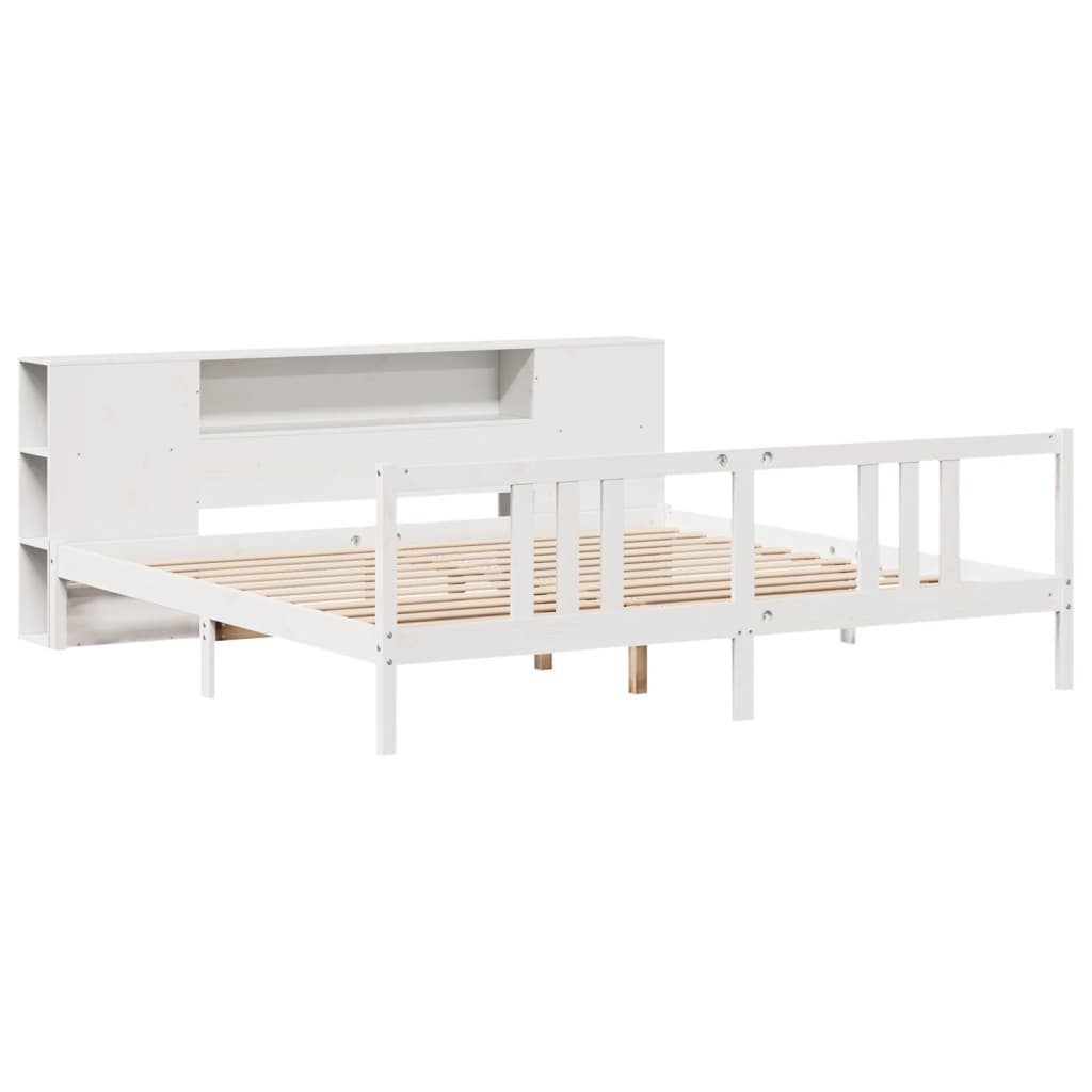 seng med reol uden madras 200x200 cm massivt fyrretræ hvid