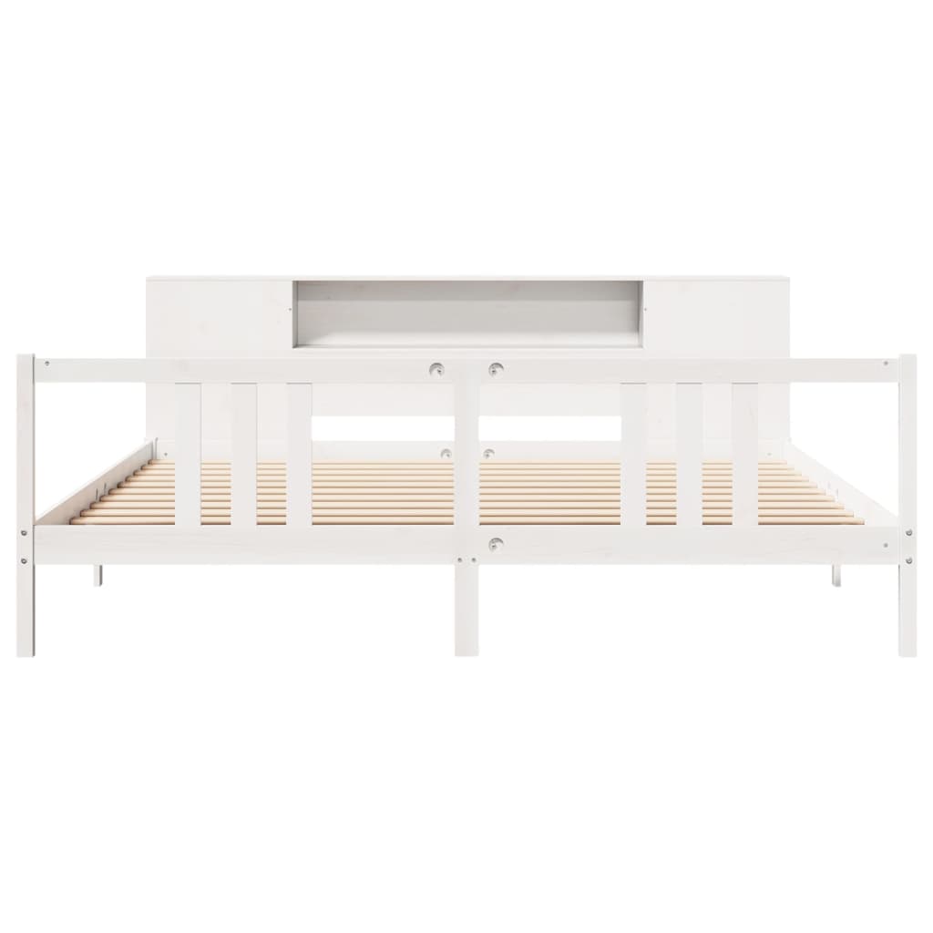 seng med reol uden madras 200x200 cm massivt fyrretræ hvid