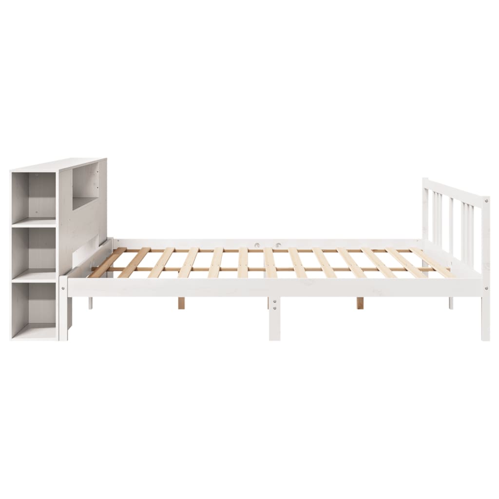 seng med reol uden madras 200x200 cm massivt fyrretræ hvid
