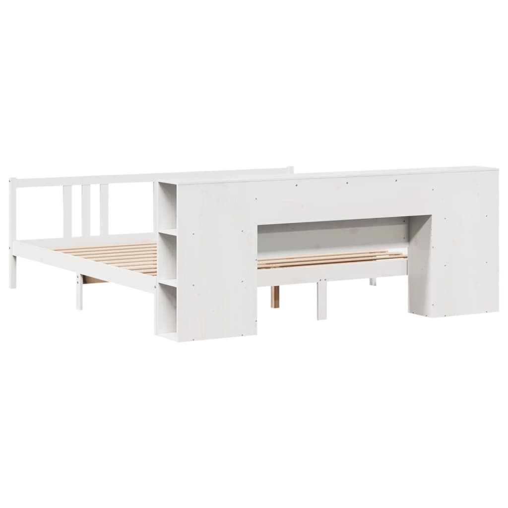 seng med reol uden madras 200x200 cm massivt fyrretræ hvid