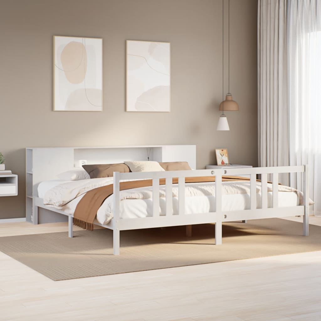 seng med reol uden madras 200x200 cm massivt fyrretræ hvid
