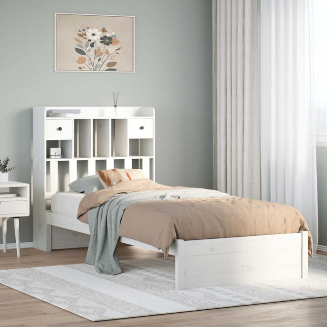 seng med reol uden madras 75x190 cm massivt fyrretræ hvid