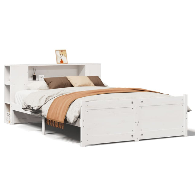 seng med reol uden madras 140x190 cm massivt fyrretræ hvid