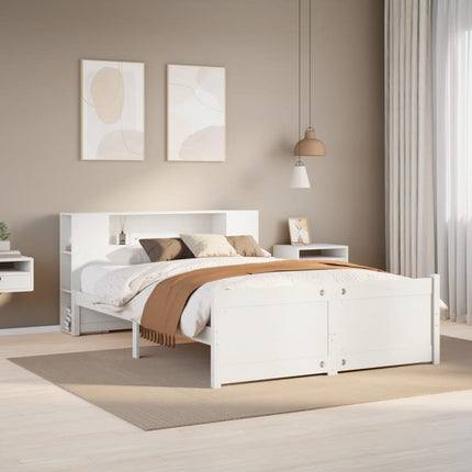 seng med reol uden madras 140x190 cm massivt fyrretræ hvid