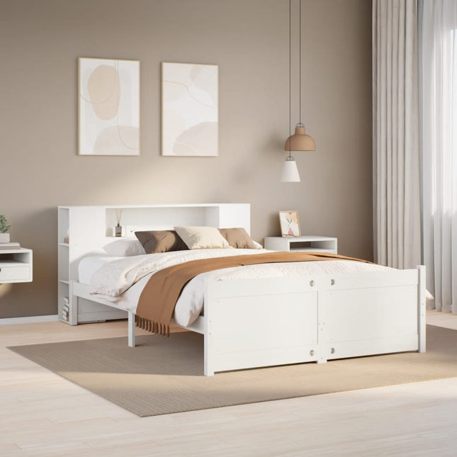 seng med reol uden madras 140x190 cm massivt fyrretræ hvid