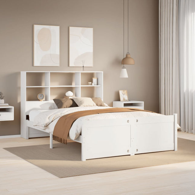 seng med reol uden madras 160x200 cm massivt fyrretræ hvid