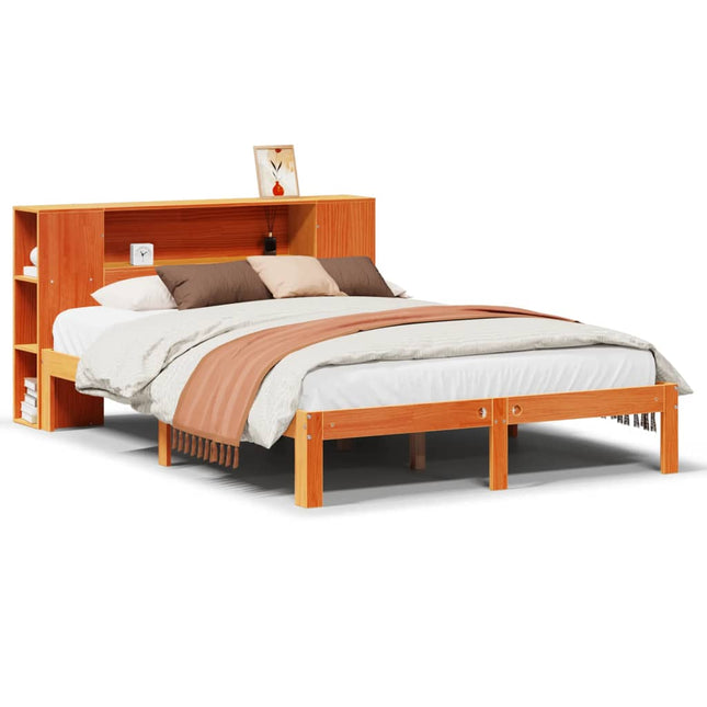 seng med reol uden madras 140x190cm massivt fyrretræ gyldenbrun