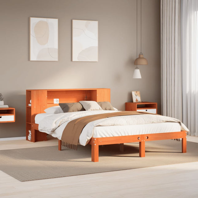 seng med reol uden madras 140x190cm massivt fyrretræ gyldenbrun
