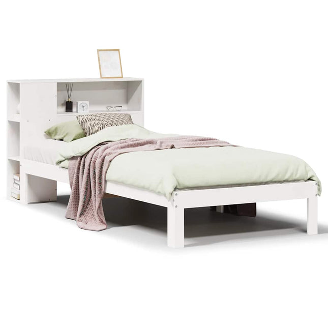 seng med reol uden madras 75x190 cm massivt fyrretræ hvid