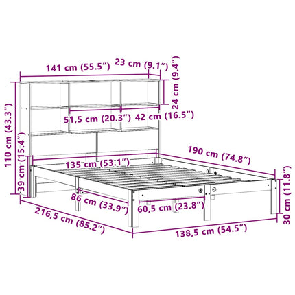 seng med reol uden madras 135x190cm massivt fyrretræ gyldenbrun