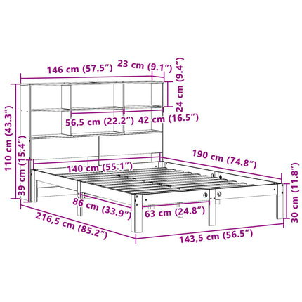 seng med reol uden madras 140x190cm massivt fyrretræ gyldenbrun
