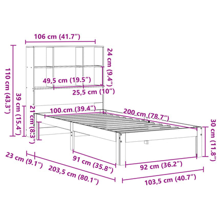 seng med reol uden madras 100x200cm massivt fyrretræ gyldenbrun