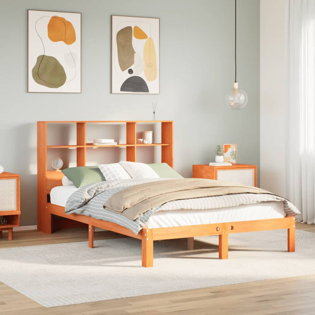 seng med reol uden madras 140x200cm massivt fyrretræ gyldenbrun