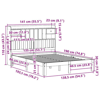 seng med reol uden madras 135x190 cm massivt fyrretræ hvid
